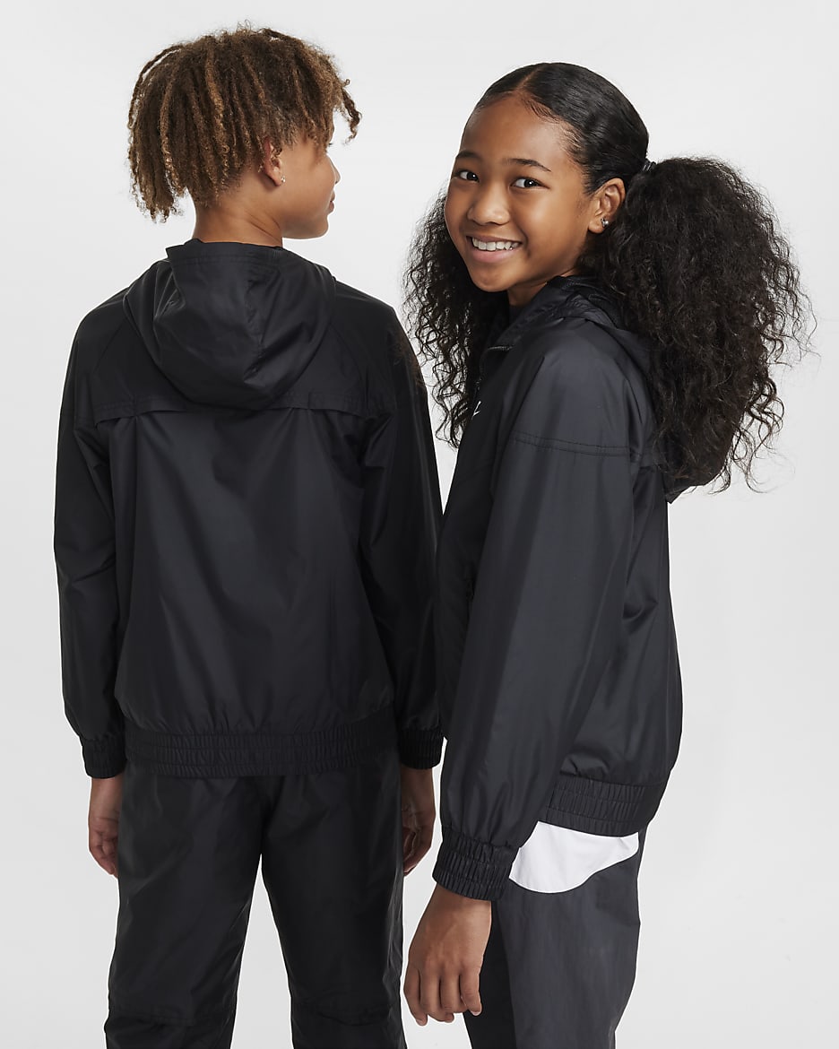 Nike Sportswear Windrunner Repel-Jacke mit Kapuze für ältere Kinder - Schwarz/Schwarz/Schwarz/Weiß