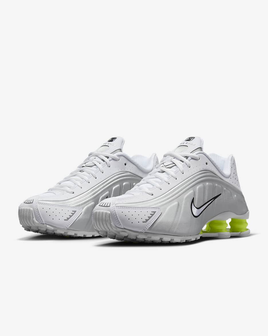 Tenis Nike Shox R4 - Blanco/Plata metalizado/Volt/Blanco