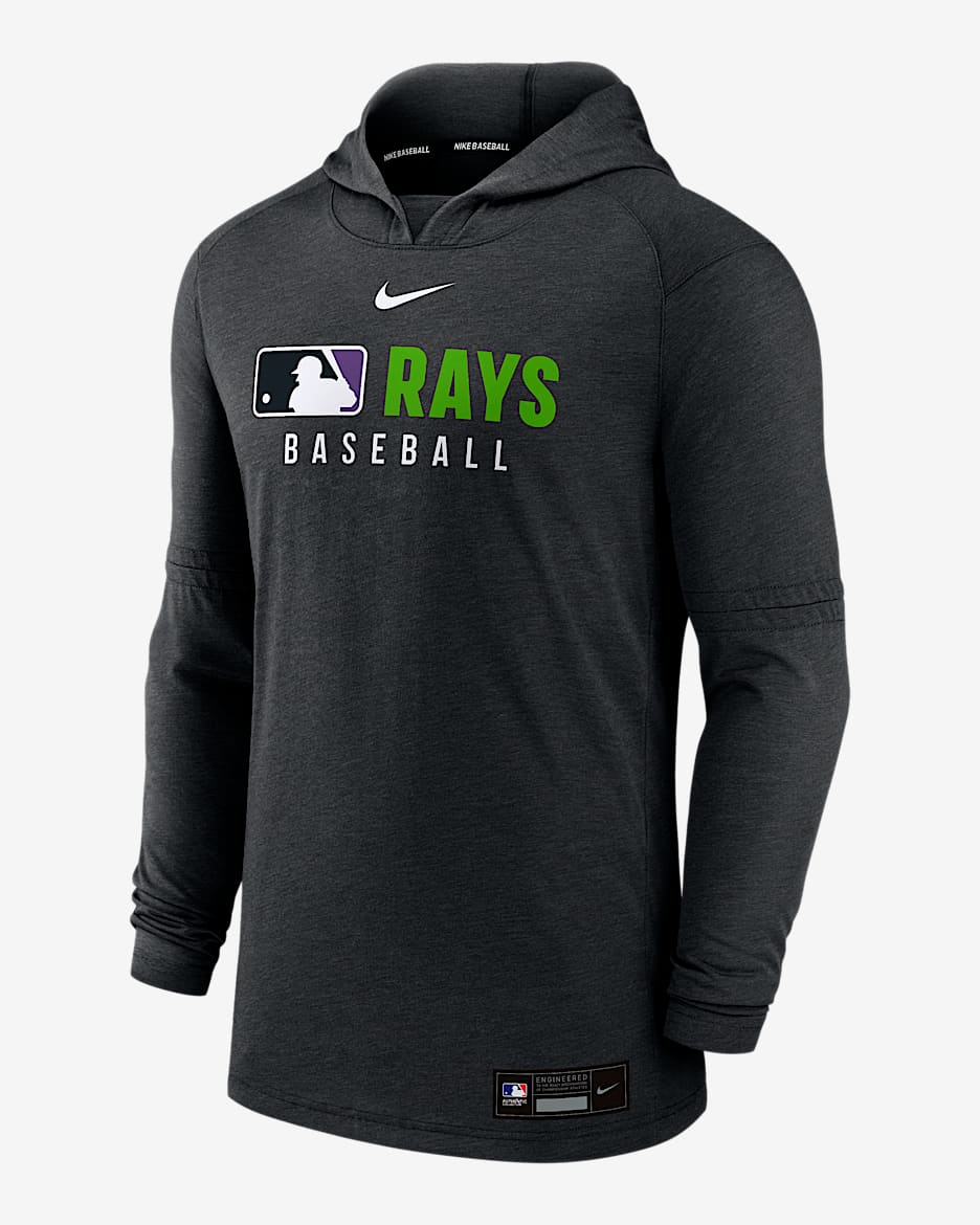 Sudadera con gorro sin cierre Nike Dri-FIT de la MLB para hombre Tampa Bay Rays Authentic Collection - Negro jaspeado