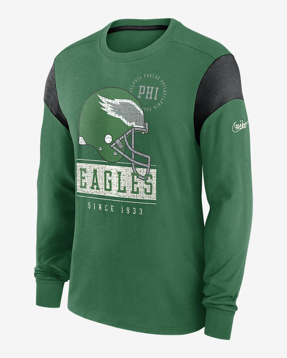 Nike Rewind Playback Helmet (NFL Philadelphia Eagles) Men's Long-Sleeve T-Shirt - Green Heather/Black Heather