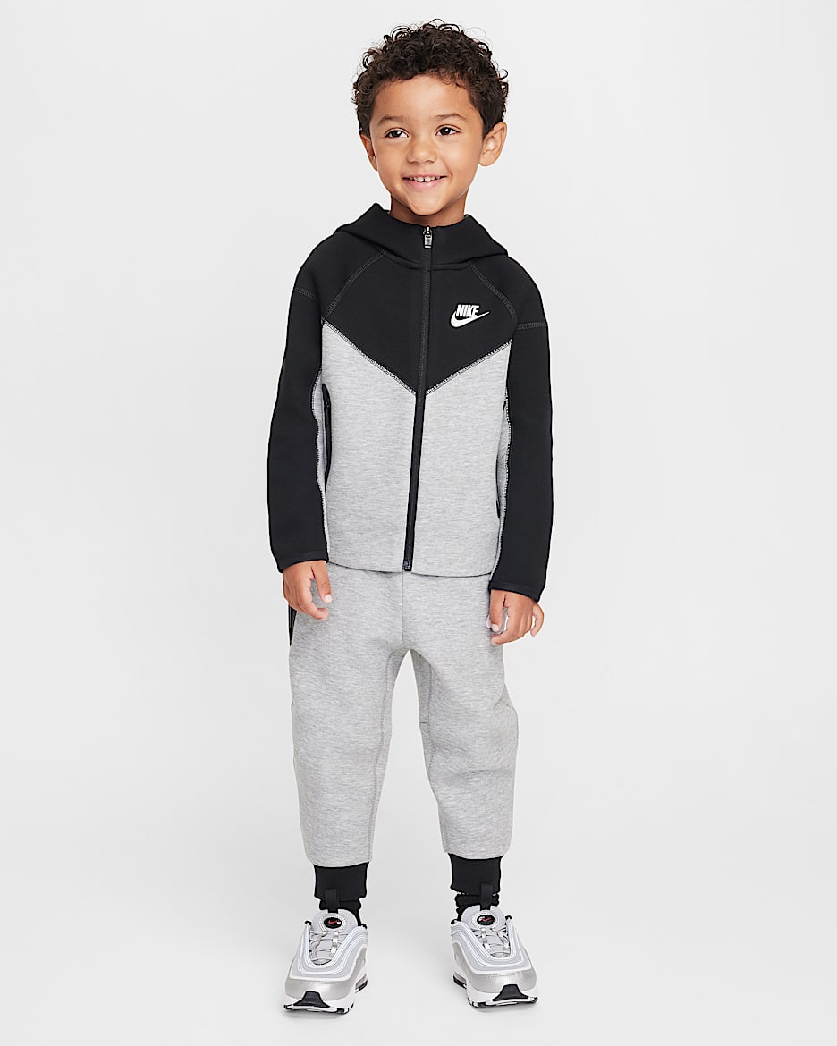 Tvådelat set Nike Sportswear Tech Fleece med huvtröja med hel dragkedja för små barn - Dark Grey Heather/Svart