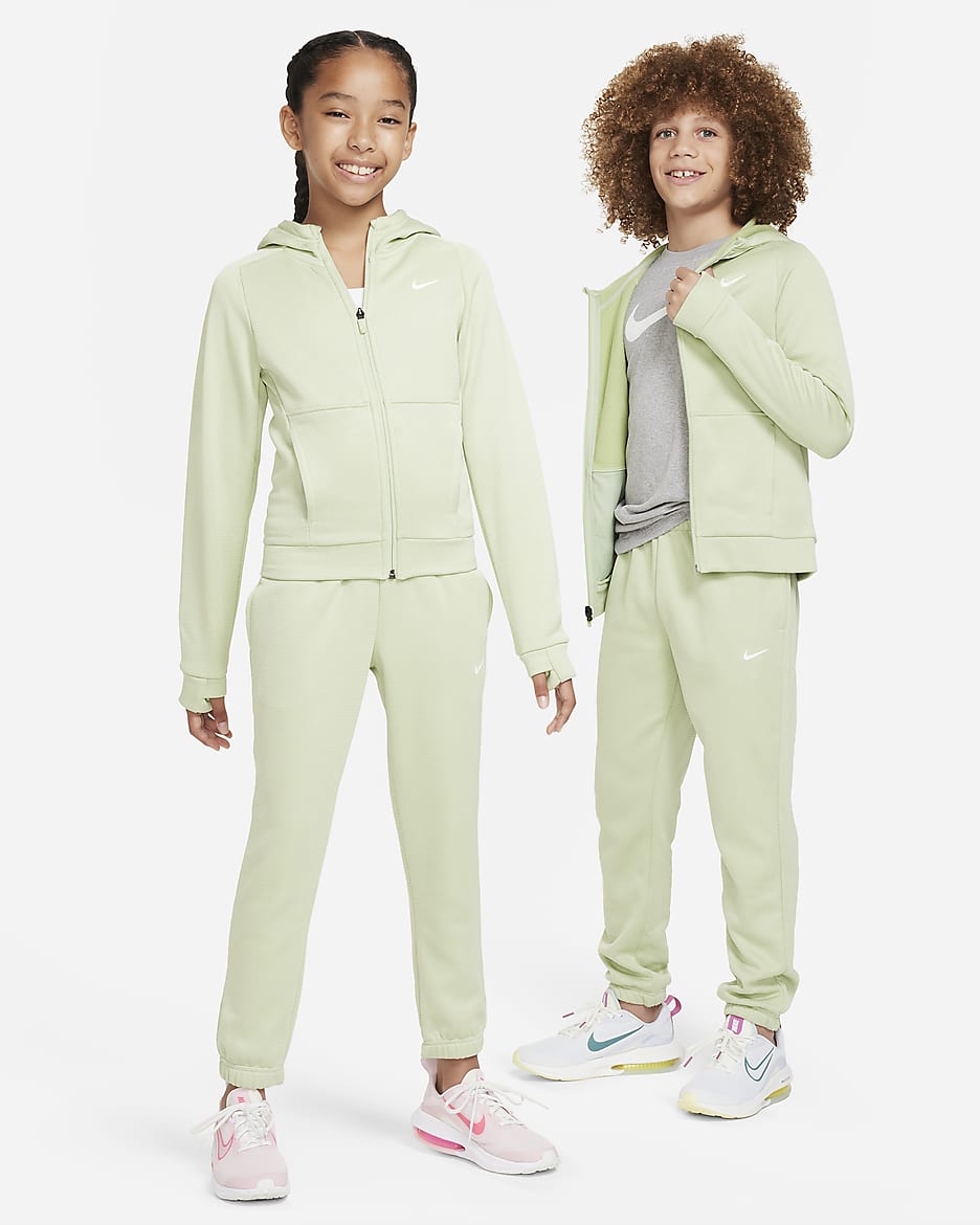 Nike Therma-FIT Big Kids' Full-Zip Hoodie - Honeydew/White