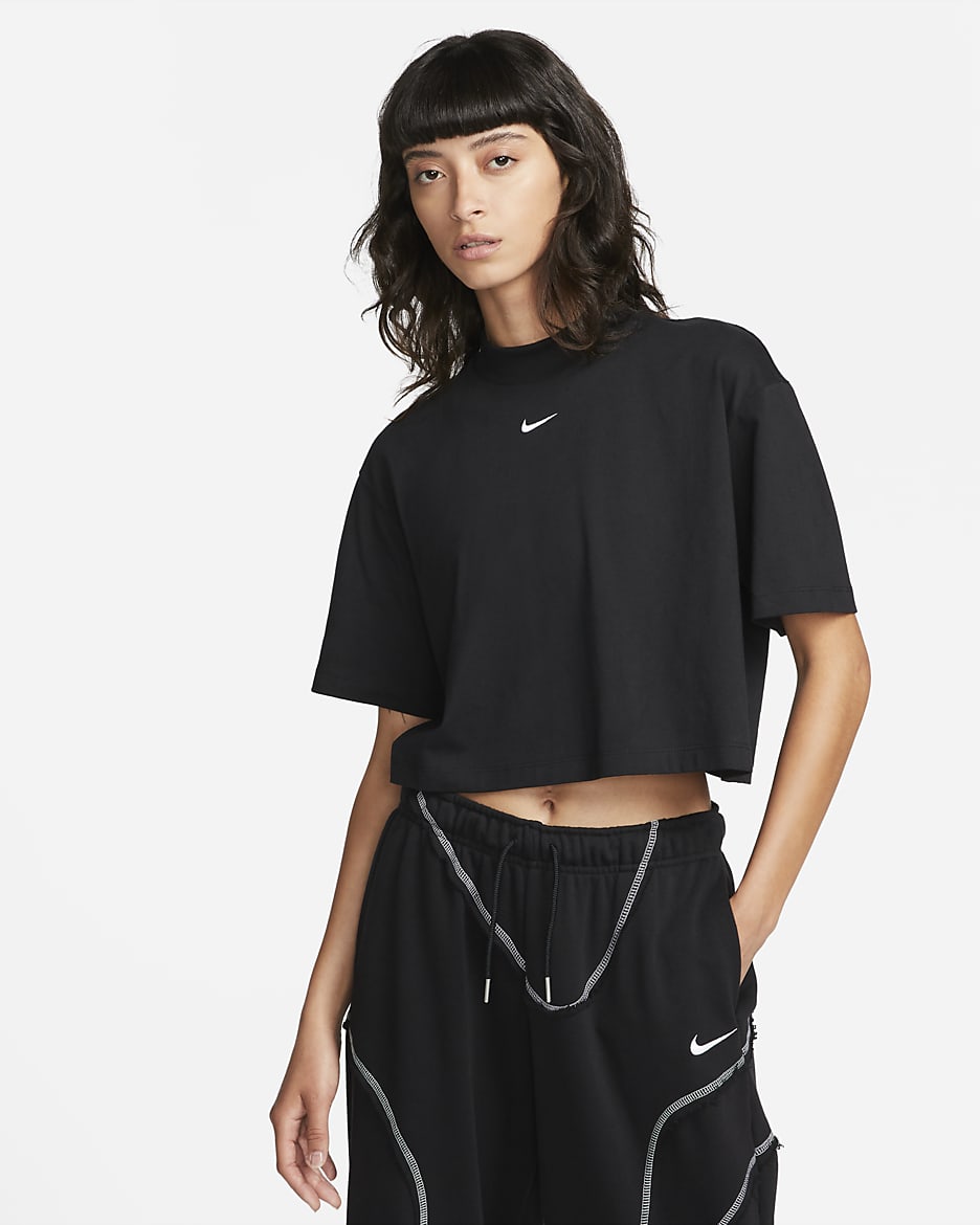 Nike Sportswear Essential Women's Boxy Mock-Neck Top - Black/White