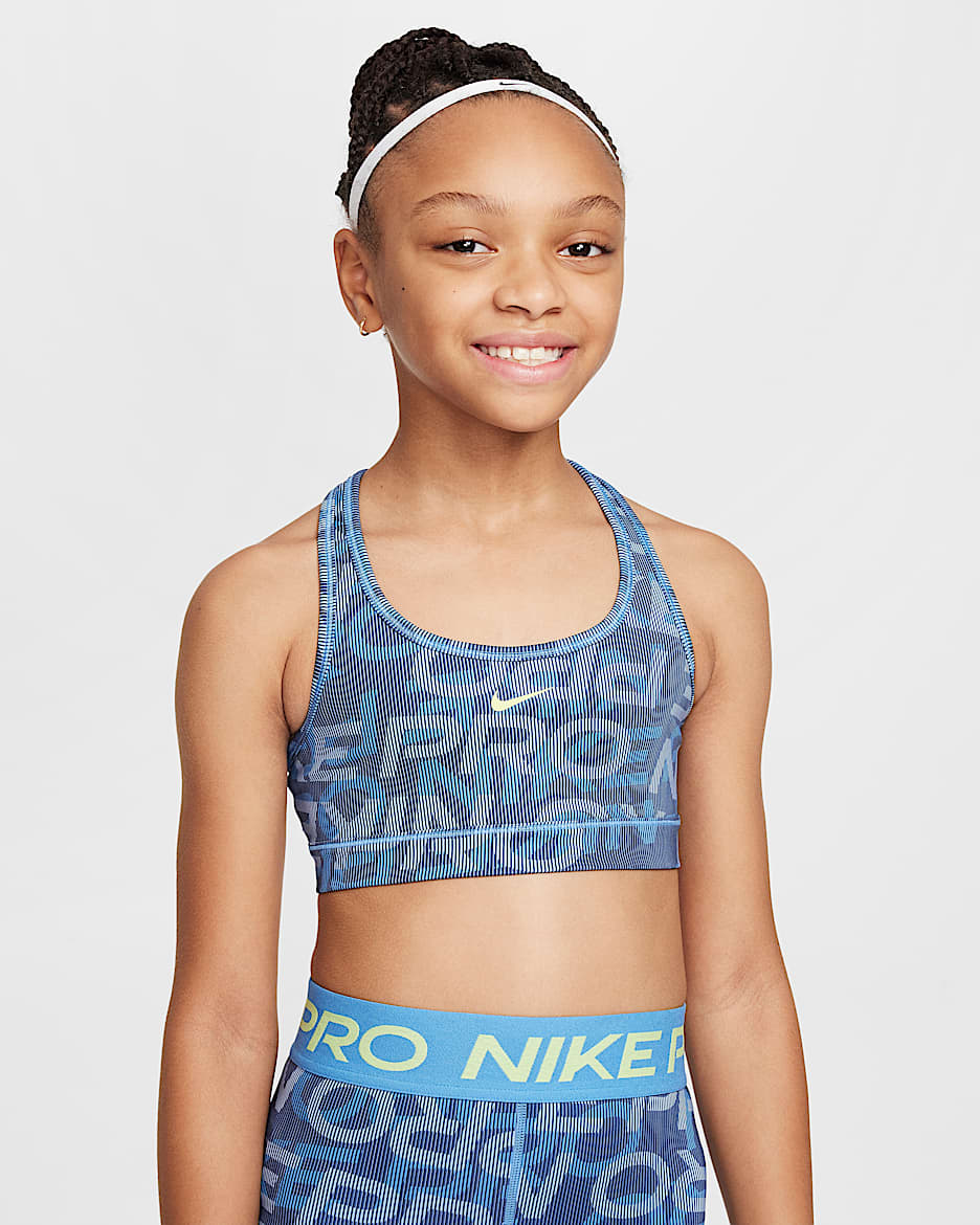 Nike Pro Older Kids' (Girls') Reversible Sports Bra - Blue Beyond/Midnight Navy/Light Lemon Twist/Light Lemon Twist