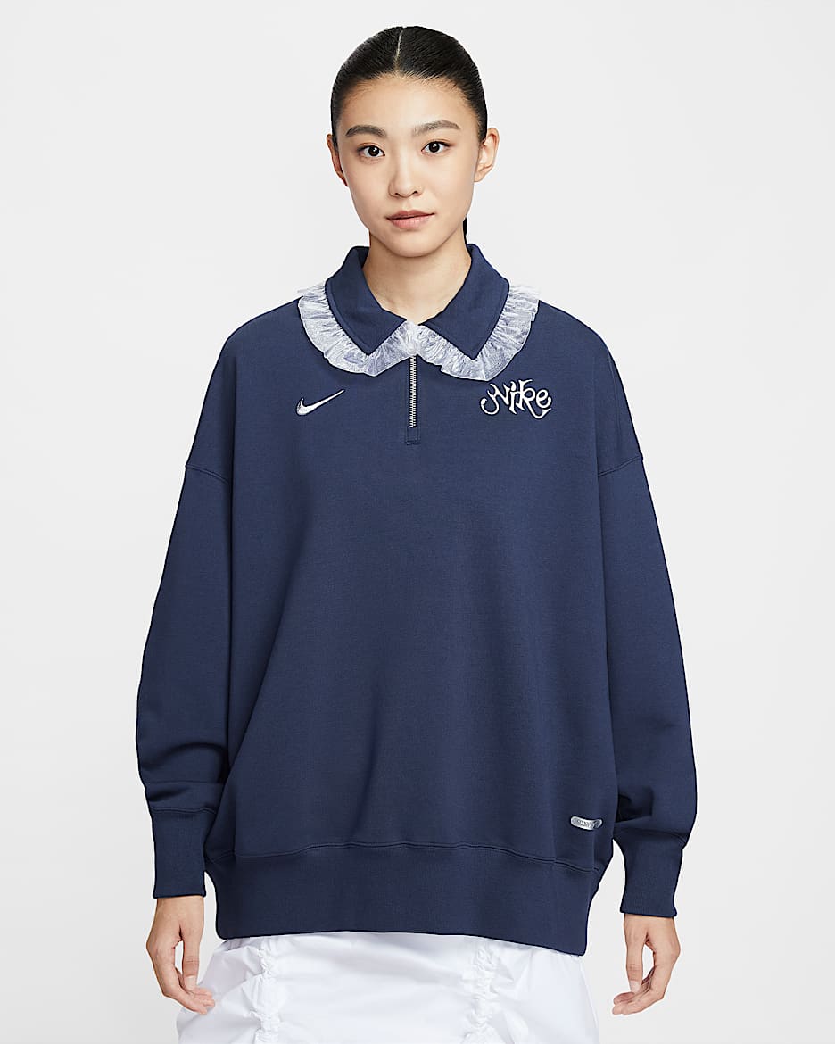 Nike Sportswear Women's Oversized 1/4-Zip Fleece Polo - Midnight Navy