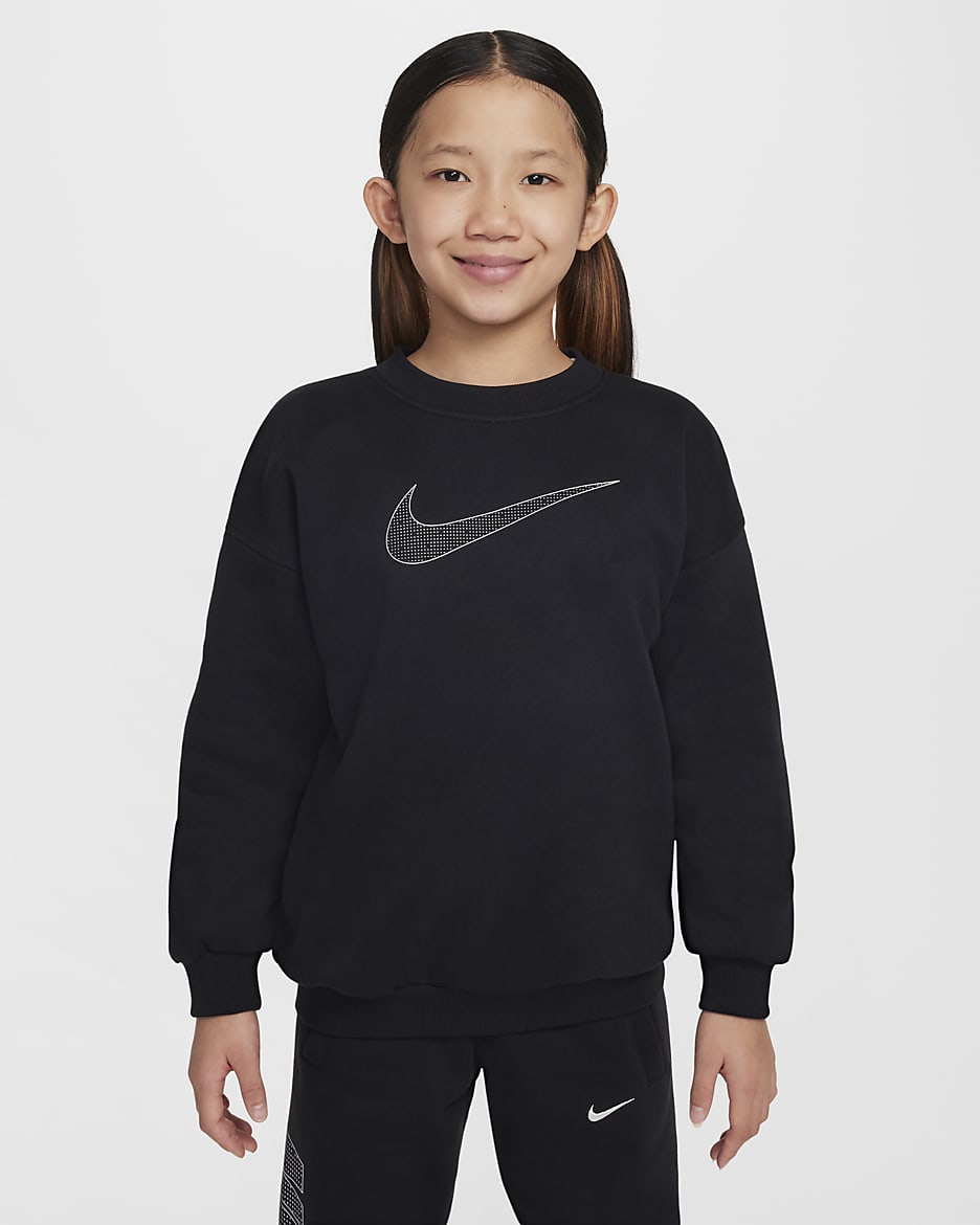 Nike Sportswear Club Fleece Older Kids' (Girls') Oversized Sweatshirt - Black/Metallic Silver