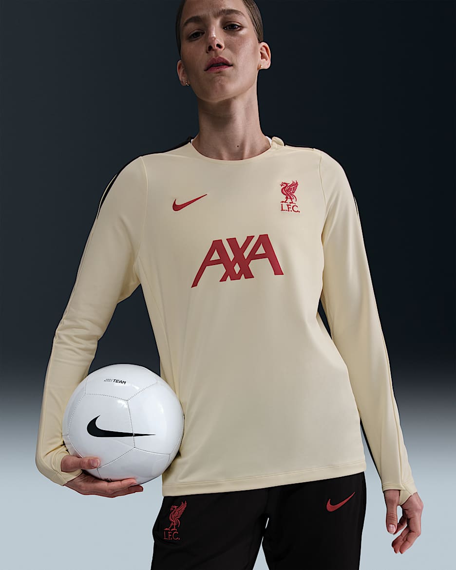 Top a girocollo da calcio in maglia Nike Dri-FIT Liverpool FC Strike Special Edition – Donna - Coconut Milk/Coconut Milk/Nero/Gym Red