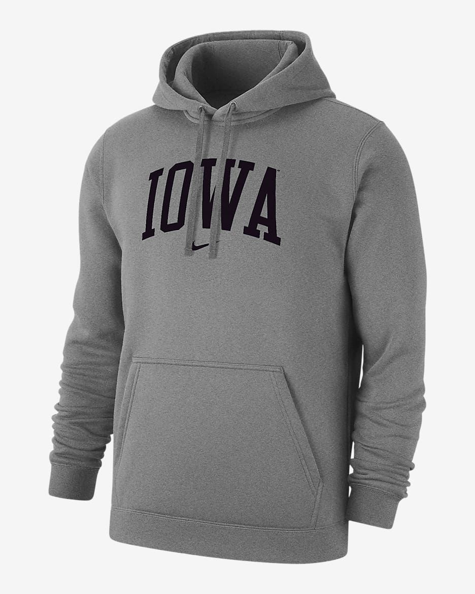 Iowa Club Fleece Men's Nike College Pullover Hoodie - Dark Grey Heather