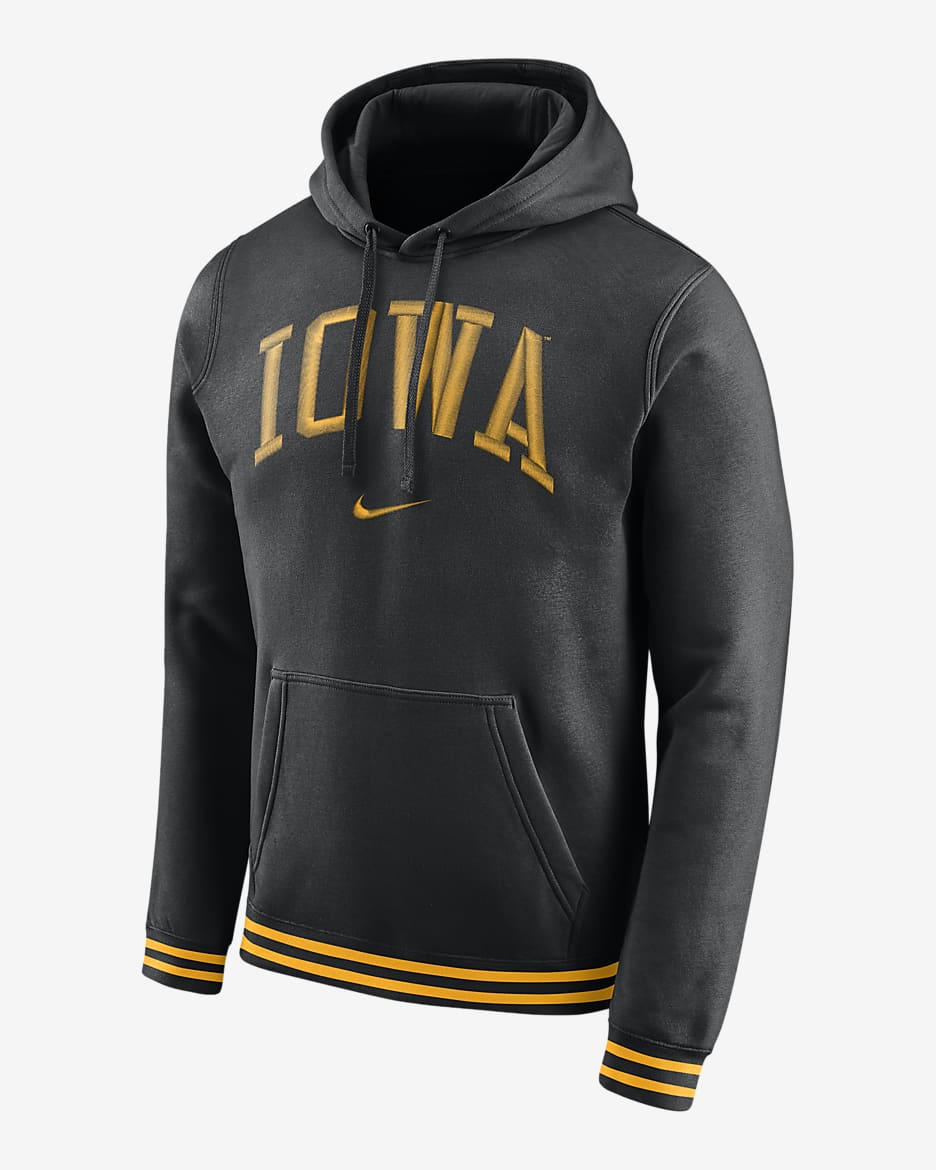 Nike College Retro (Iowa) Men's Fleece Hoodie - Black/University Gold