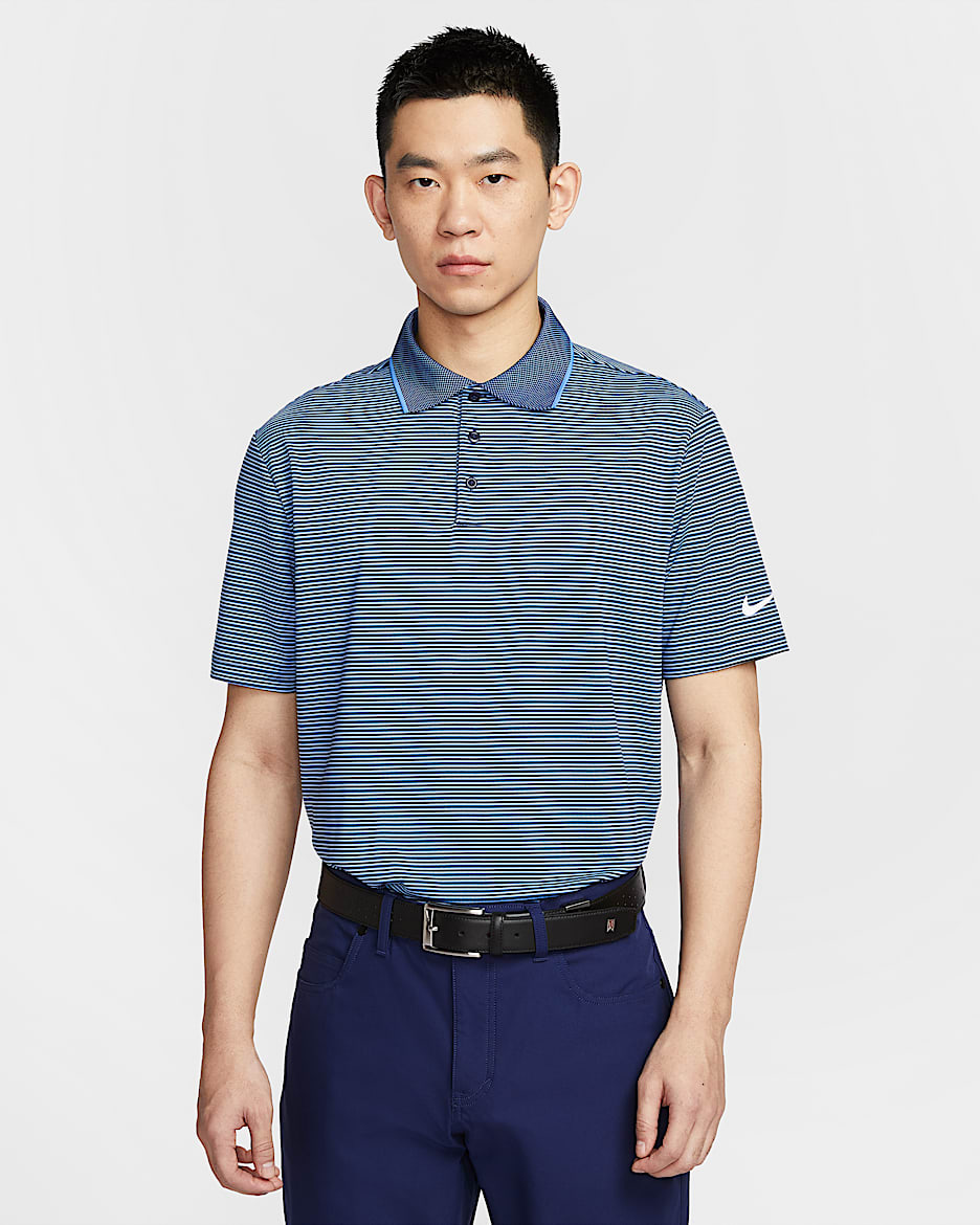 Nike Tour 男款 Dri-FIT 條紋高爾夫球衫 - Midnight Navy/白色