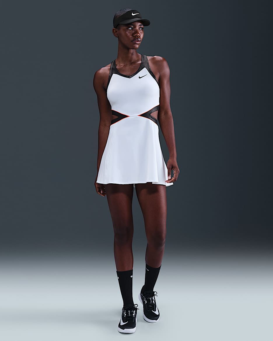 NikeCourt Slam Women's Dri-FIT Tennis Dress - White/Black/Hot Punch
