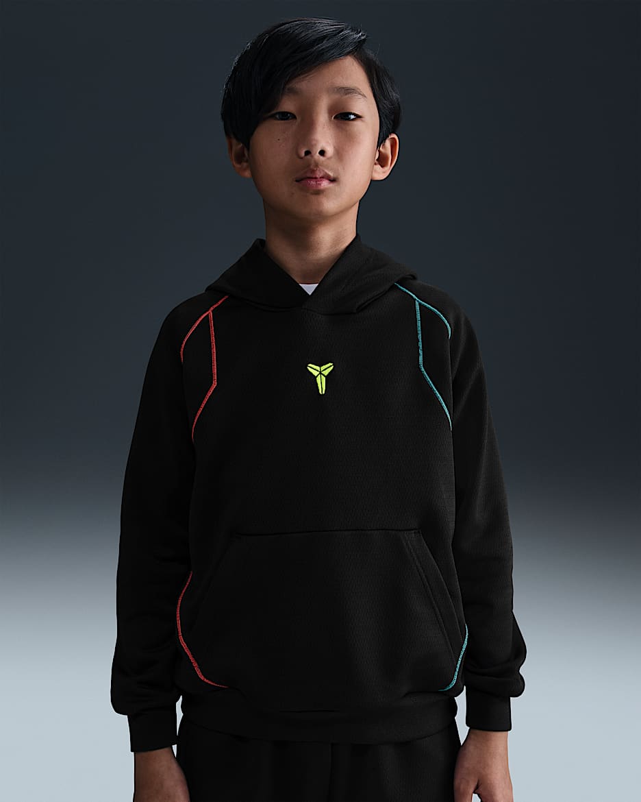Kobe Older Kids' Therma-FIT Pullover Hoodie - Black/Black/Volt