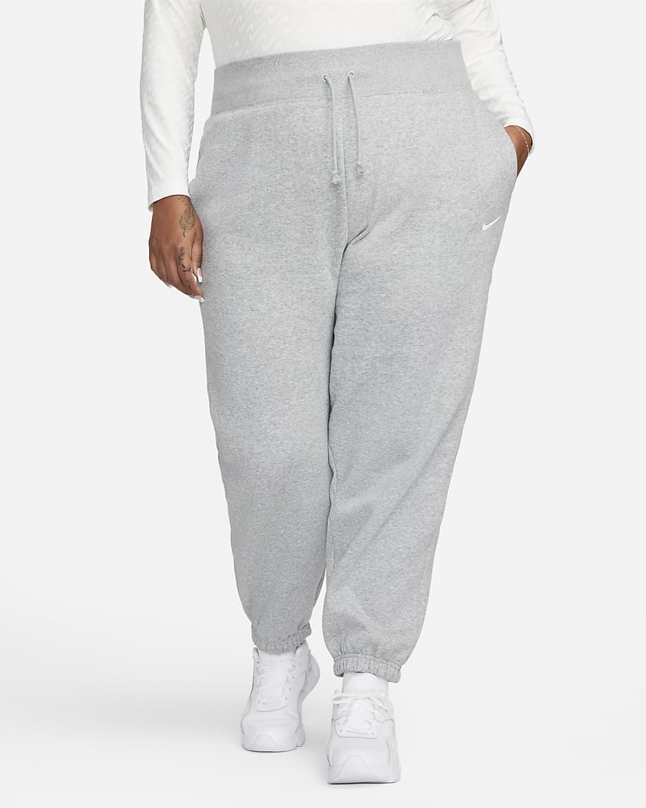 Nike Sportswear Phoenix Fleece Women's High-Waisted Oversized Tracksuit Bottoms (Plus Size) - Dark Grey Heather/Sail