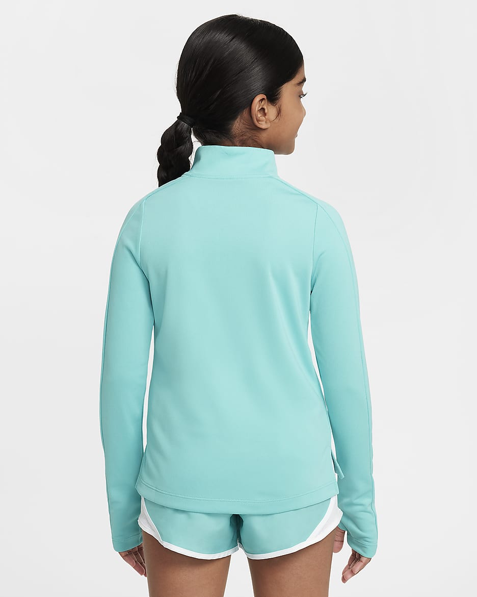 Nike Dri-FIT langermet overdel med halv glidelås til store barn (jente) - Green Frost/Hvit