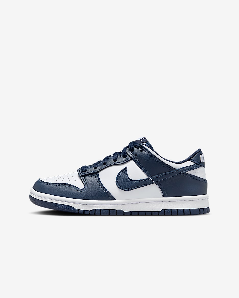Nike Dunk Low Older Kids' Shoes - White/White/Midnight Navy
