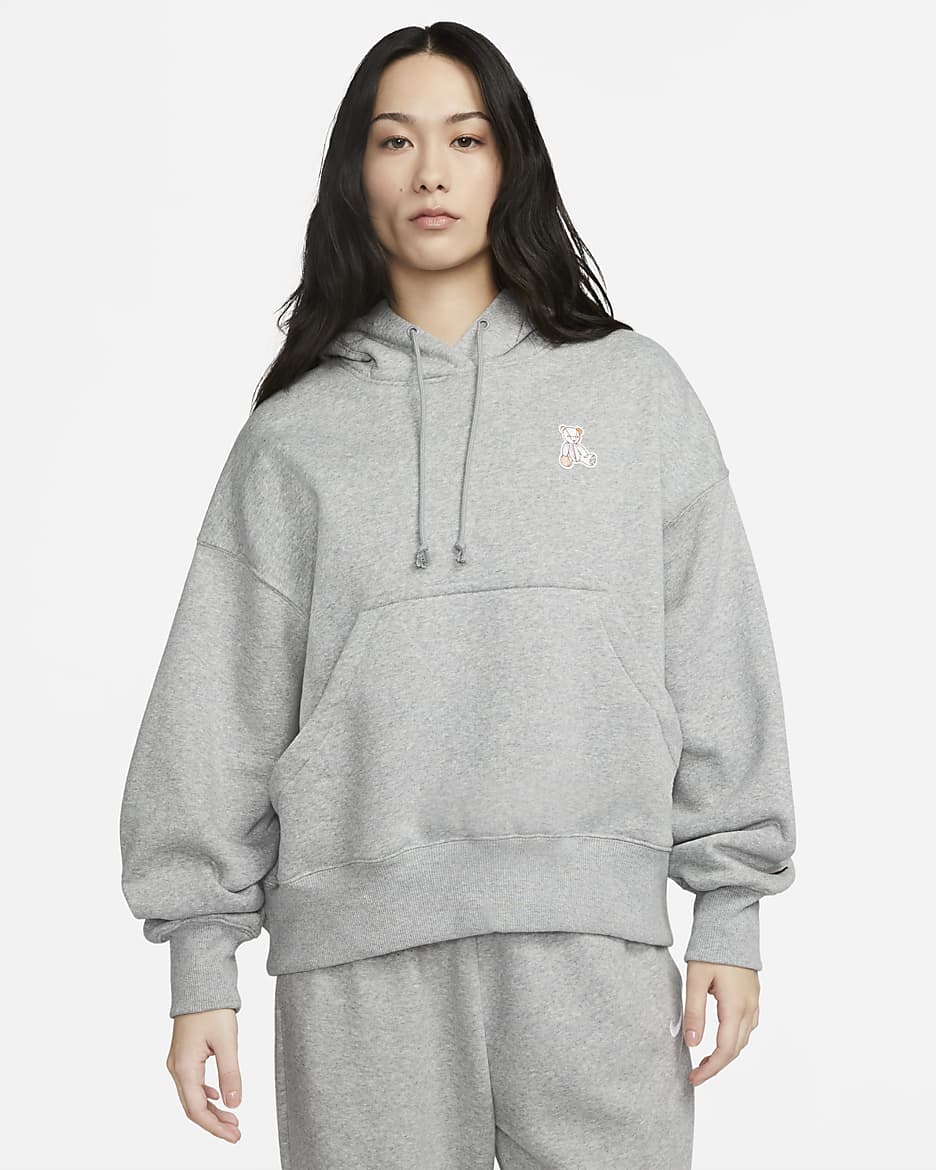 Nike Sportswear 女款超寬版套頭連帽上衣 - Dark Grey Heather/Particle Grey/Pecan