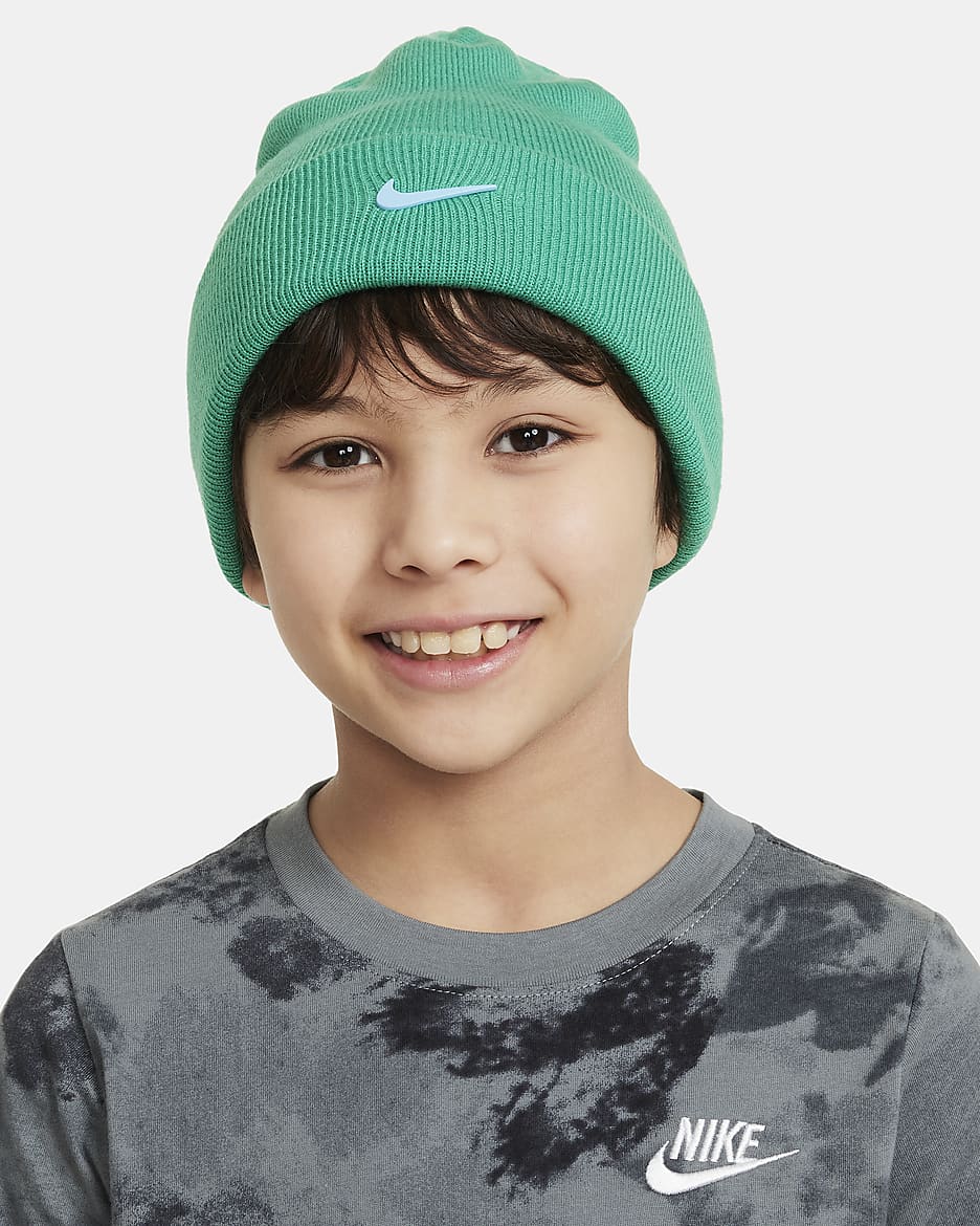 Nike Peak Kids' Swoosh Beanie - Stadium Green/Aquarius Blue