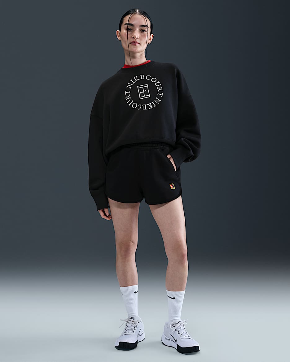 NikeCourt Heritage Women's Mid-Rise Fleece Tennis Shorts - Black