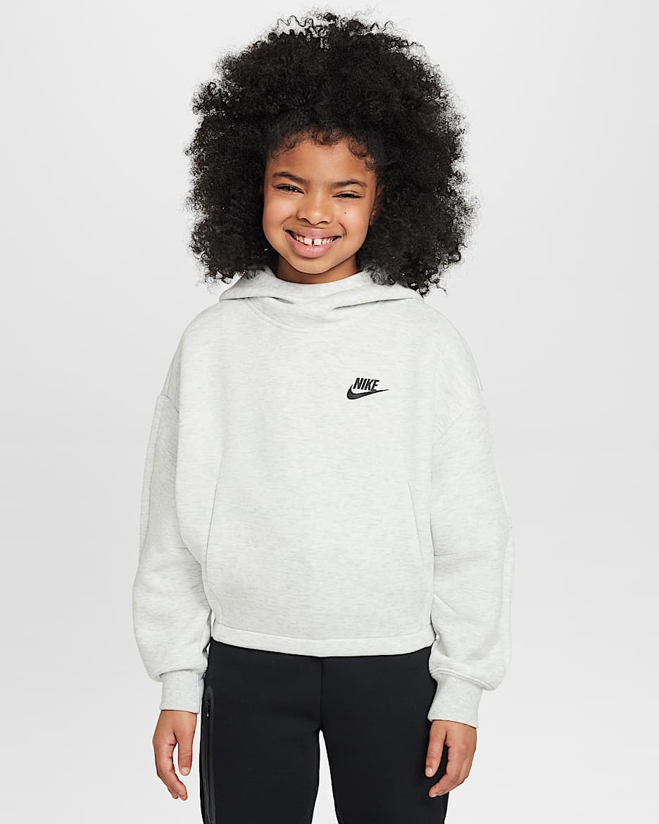 Nike Sportswear Tech Fleece Girls' Oversized Hoodie - Light Grey/Heather/Black
