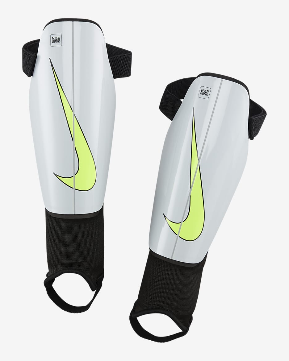 Caneleiras de futebol Nike Charge - Pure Platinum/Preto/Volt