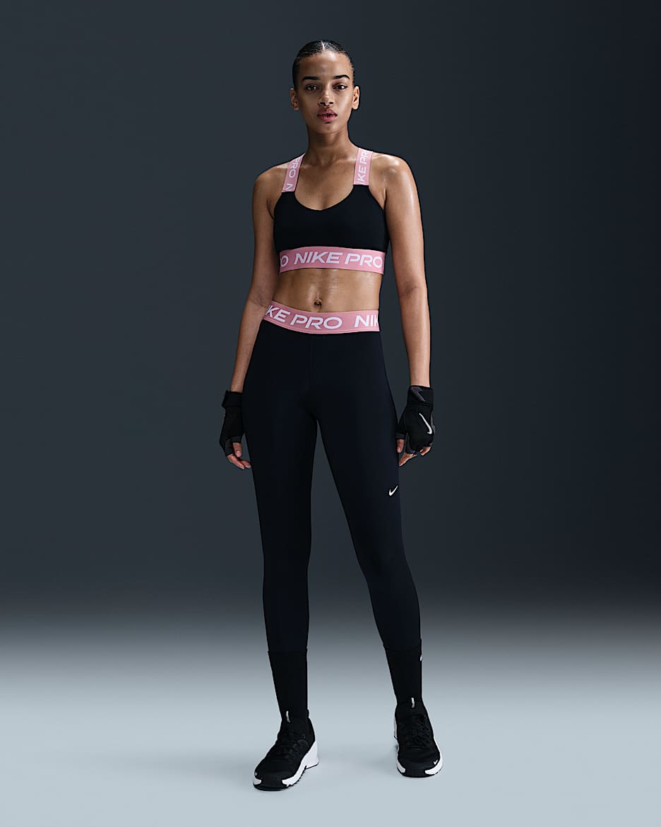 Nike Pro-leggings med mesh-paneler og mellemhøj talje til kvinder - sort/Elemental Pink/hvid