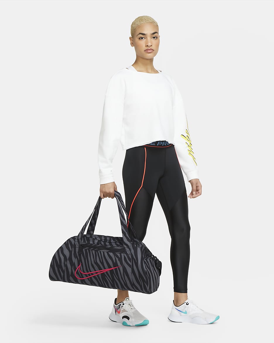 Nike Gym Club Women's Printed Training Duffel Bag - Black/Black/Fireberry