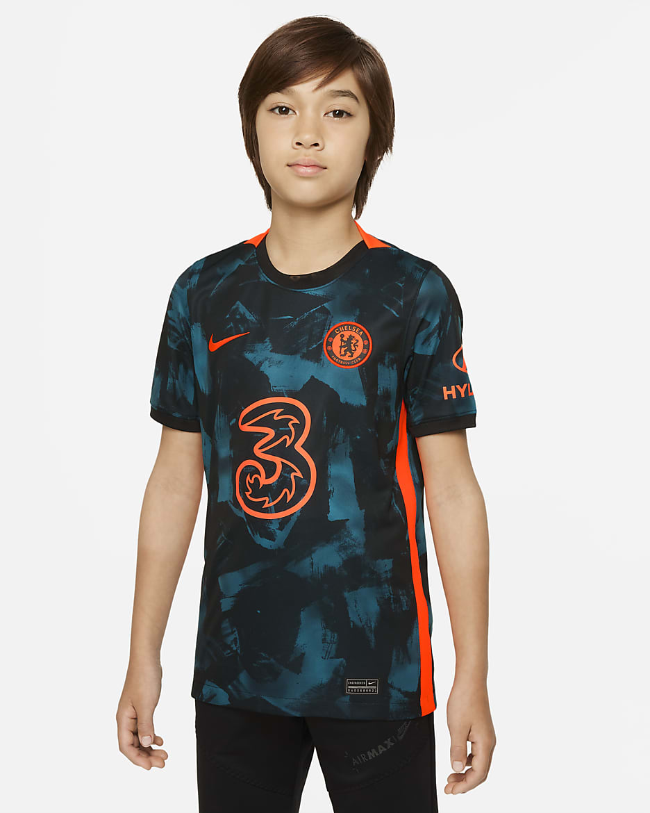 Chelsea FC 2021/22 Stadium Third Big Kids' Nike Dri-FIT Soccer Jersey - Blustery/Hyper Crimson/Hyper Crimson
