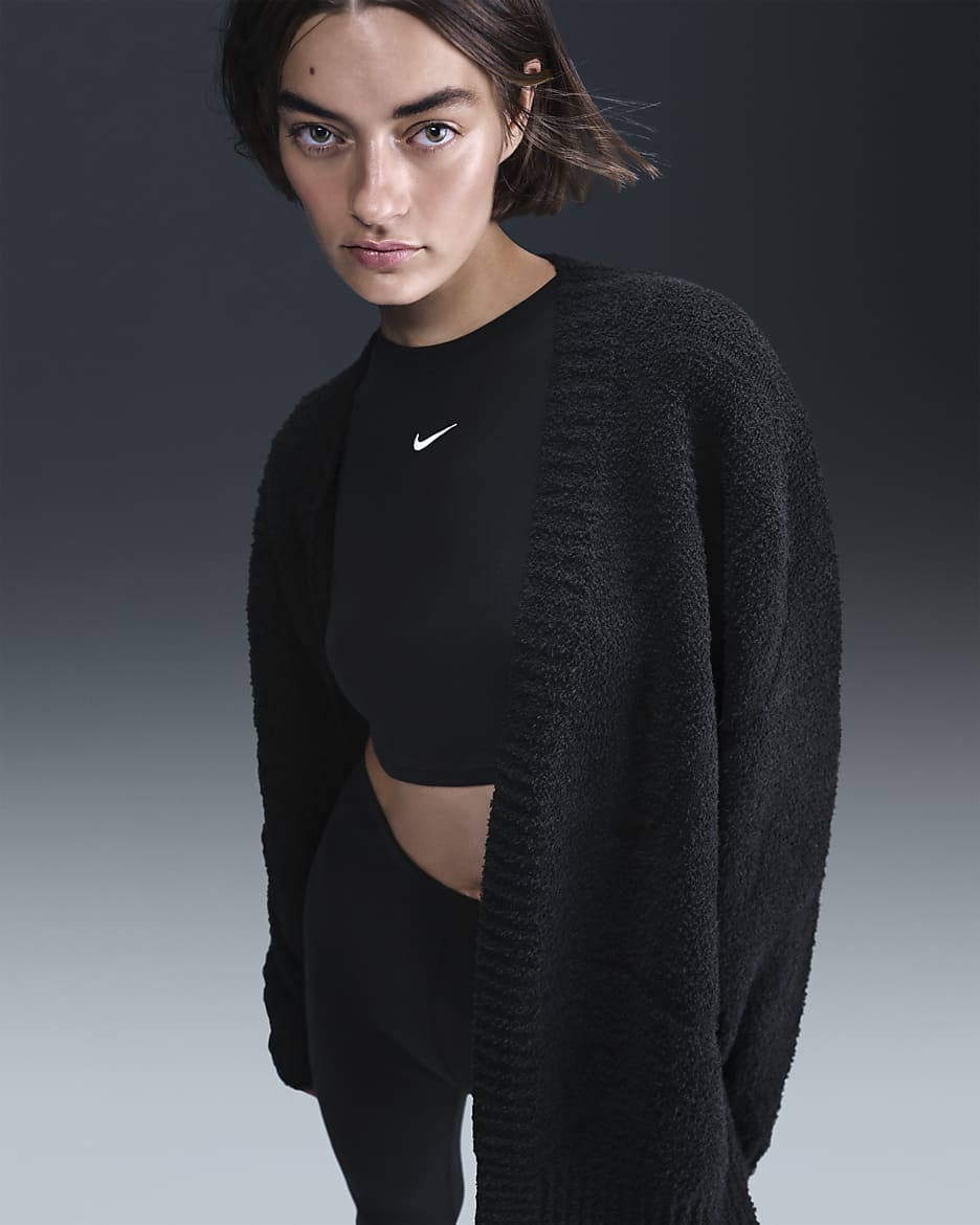 Cárdigan de tejido Knit oversized para mujer Nike Sportswear Phoenix Cozy Bouclé - Negro