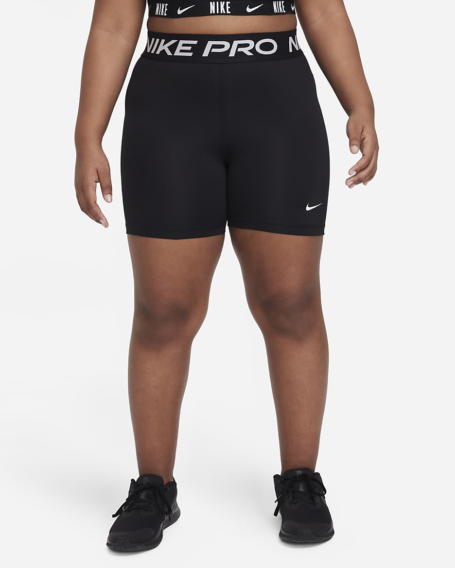 Nike Pro Big Kids' (Girls') Dri-FIT 5" Shorts (Extended Size) - Black/White