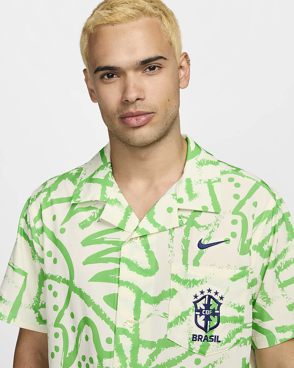 Brazil Nike Short-Sleeve Bowling Shirt - Alabaster/Light Green Spark/Deep Royal Blue