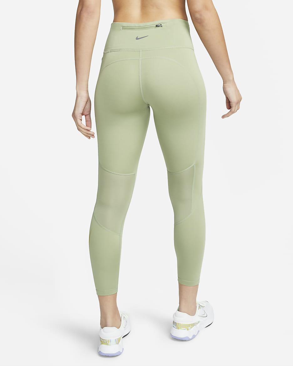 Nike Fast Women's Mid-Rise 7/8 Running Leggings with Pockets - Oil Green