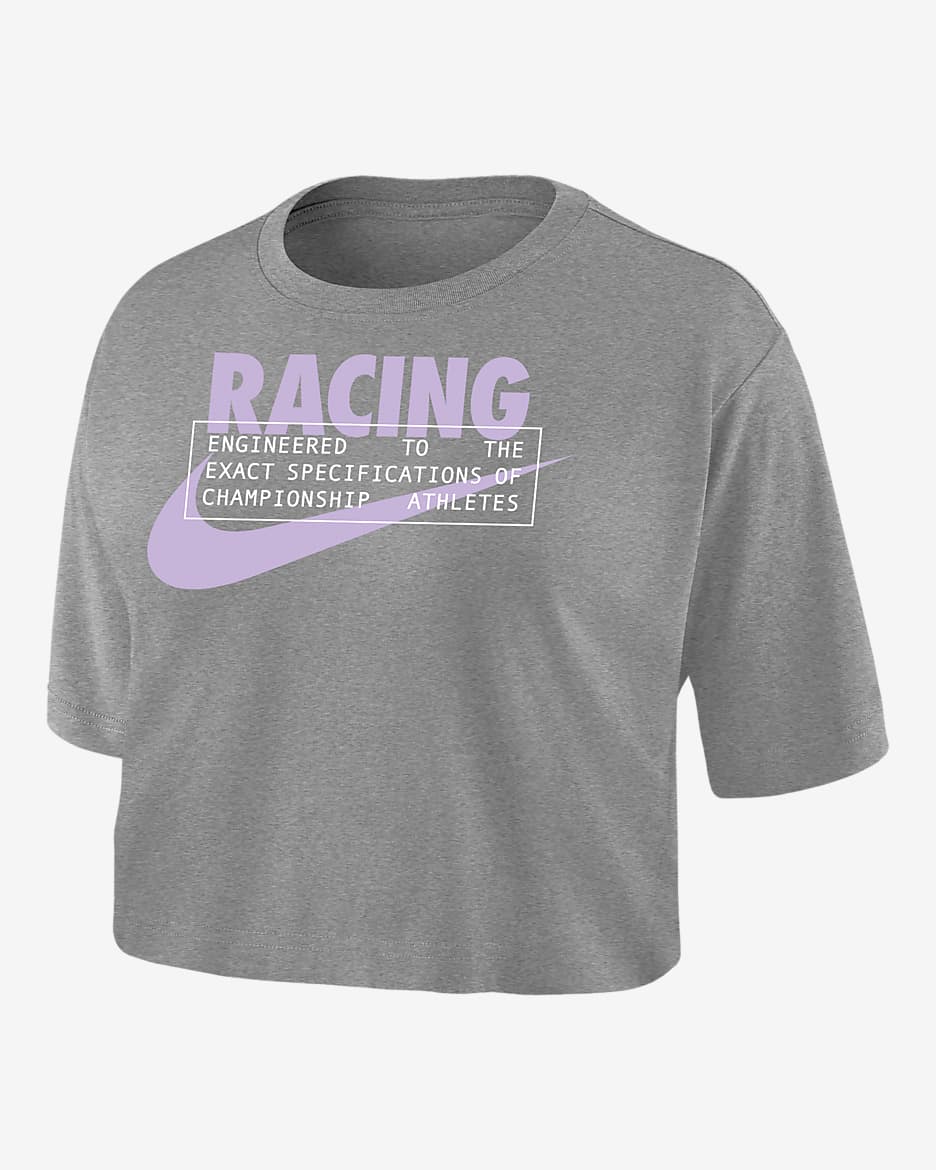 Racing Louisville Playera de fútbol Nike Dri-FIT cropped para mujer - Gris oscuro jaspeado