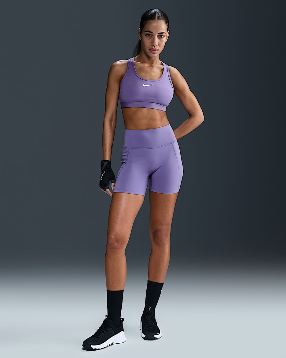 Nike Universa Women's Medium-Support High-Waisted 5" Biker Shorts with Pockets - Dusty Amethyst/Canyon Purple/Sanded Purple