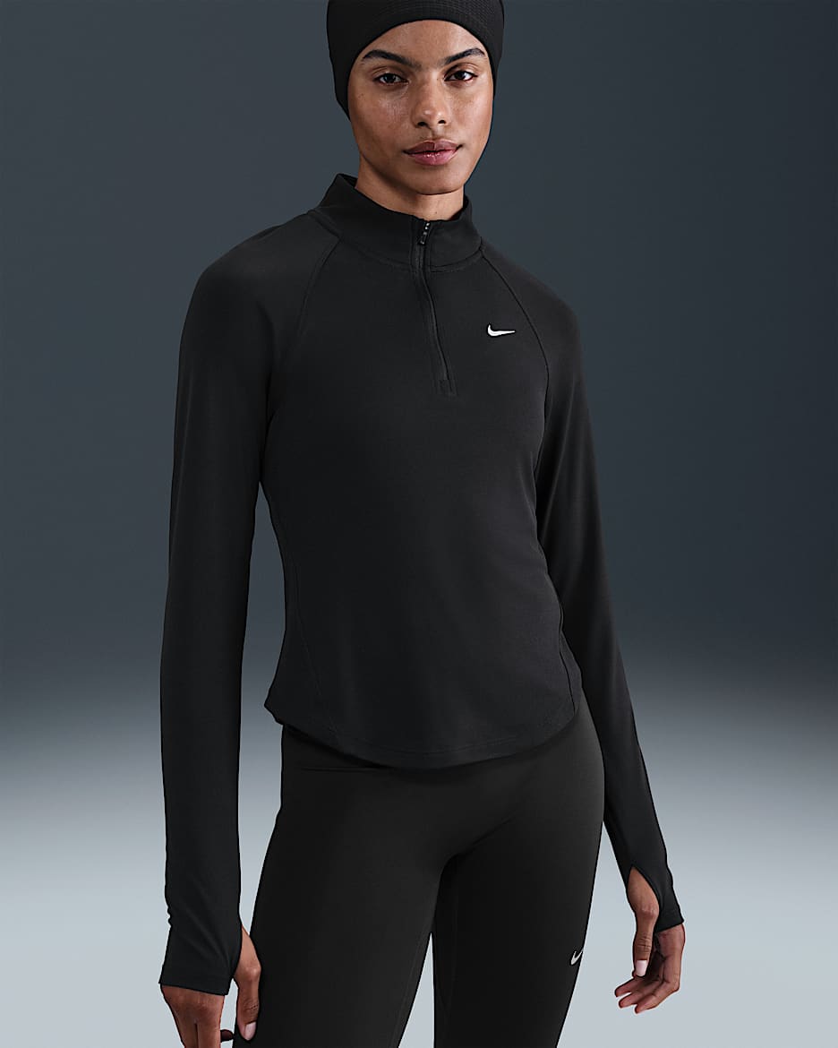 Nike Tempo Swoosh Run Women's Dri-FIT 1/4-Zip Running Top - Black/White