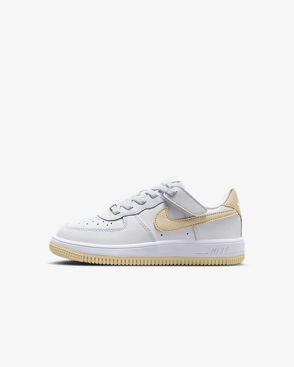 Nike Force 1 Low EasyOn Younger Kids' Shoes - White/White/Light Khaki