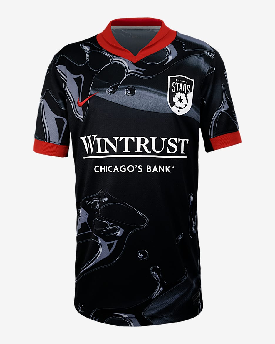 Jersey Nike Dri-FIT de la NWSL Replica del Chicago Stars FC visitante 2025 Stadium para niños talla grande - Negro/Pizarra cenizo