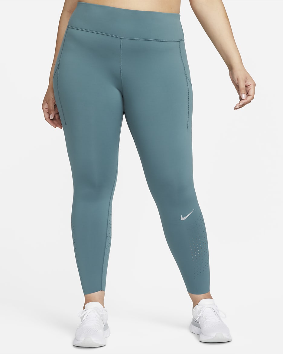 Leggings de running con bolsillo de tiro medio para mujer Nike Epic Luxe (talla grande) - Verde ceniza