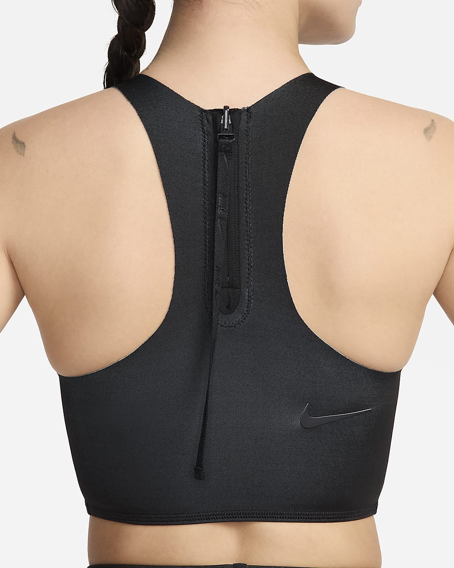 Top de midkini reversible para mujer Nike Swim Fusion - Negro