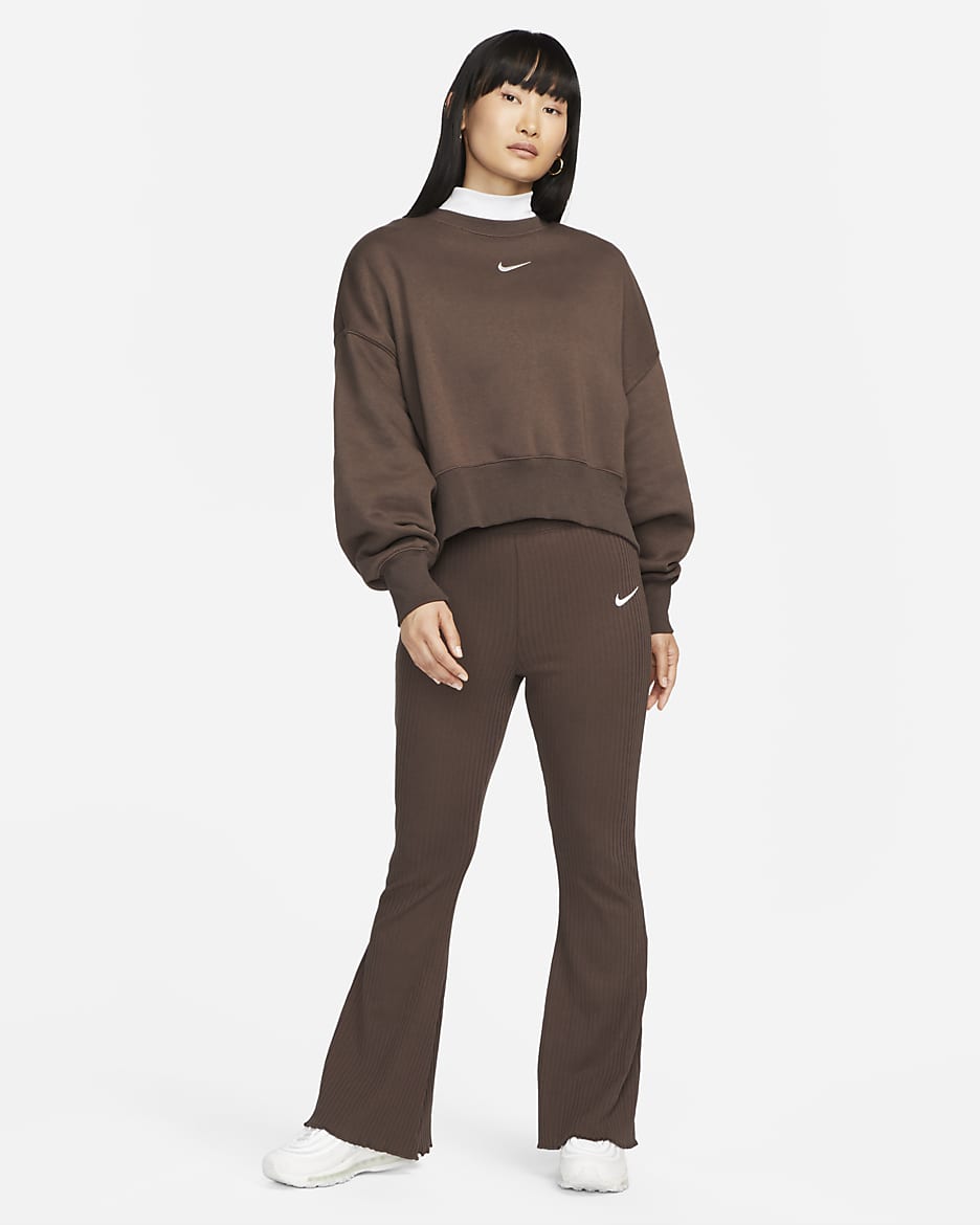 Nike Sportswear Women's High-Waisted Ribbed Jersey Trousers - Baroque Brown/Sail