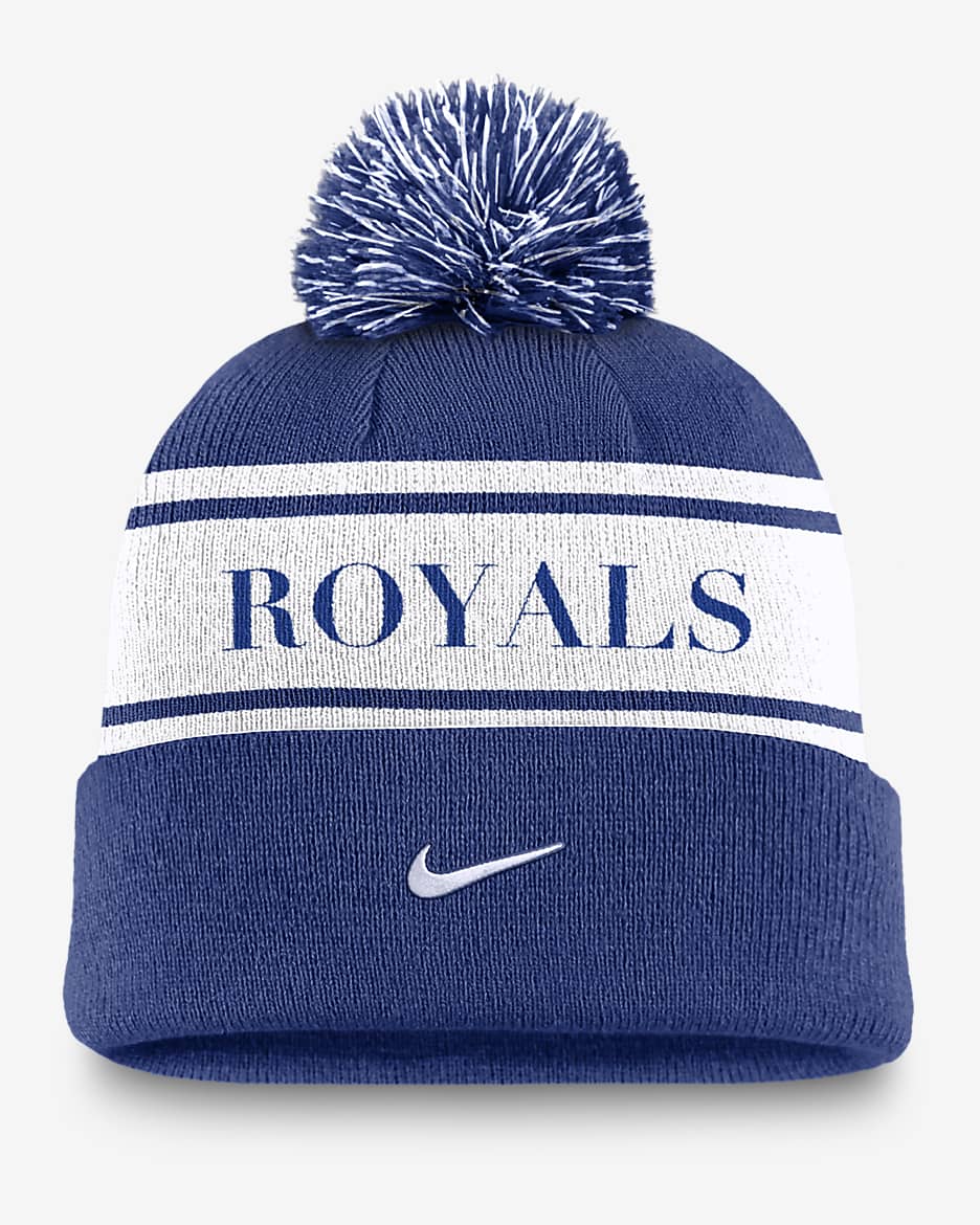 Kansas City Royals Team Stripe Peak Men's Nike MLB Cuffed Pom Beanie - Royal