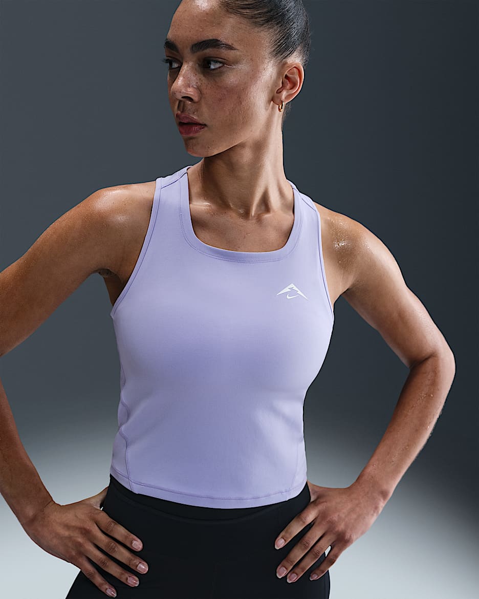 Camiseta de tirantes de correr Dri-FIT para mujer Nike Trail - Hielo lila/Blanco cumbre