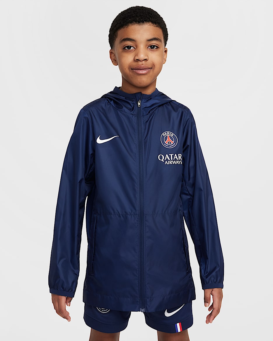 Paris Saint-Germain Academy Pro Older Kids' Nike Football Hooded Rain Jacket - Midnight Navy/White