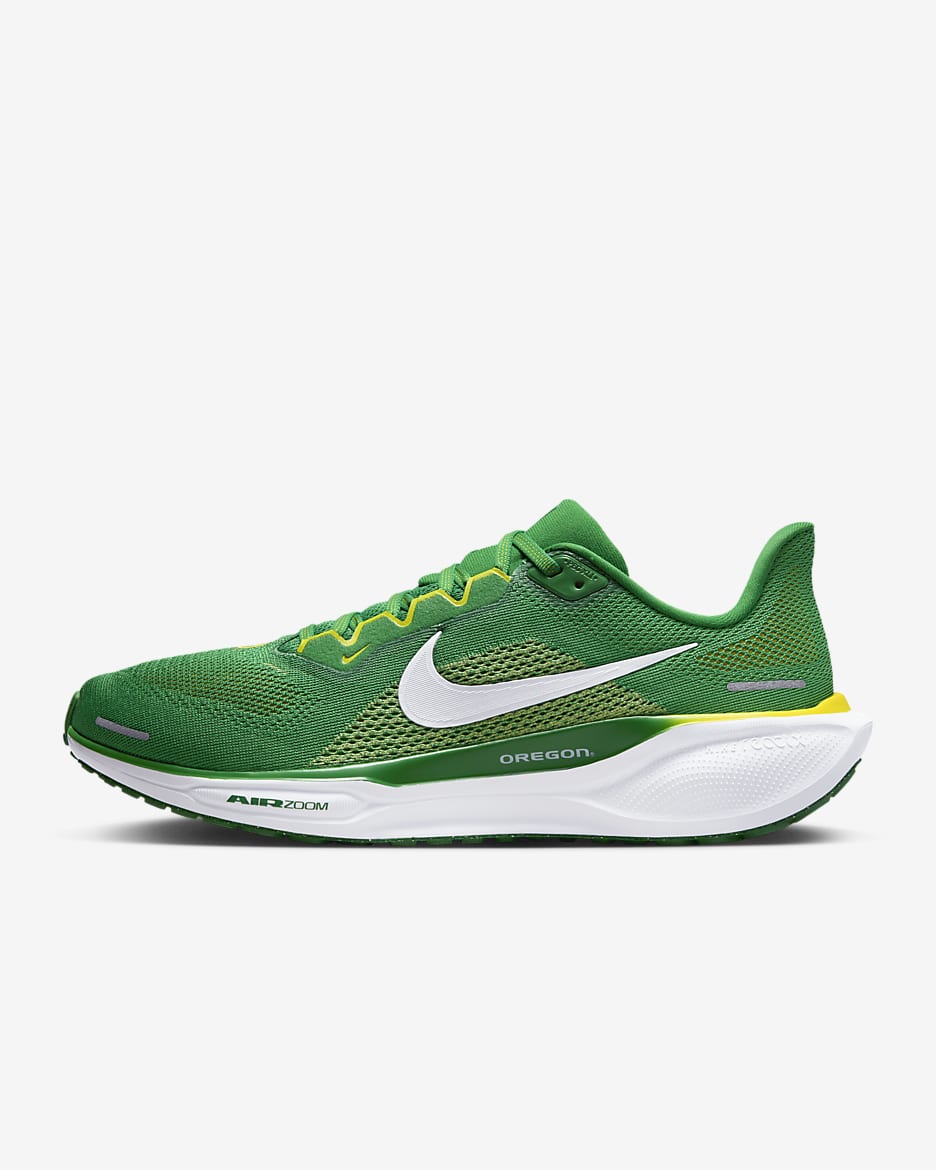 Tenis de correr en pavimento universitarios Nike para hombre Oregon Pegasus 41 - Verde manzana/Blanco/Amarillo strike/Blanco