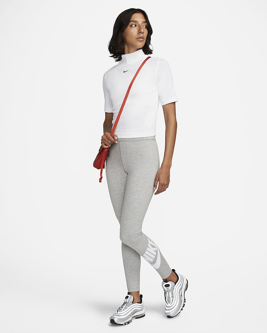 Nike Sportswear Classics Women's High-Waisted Graphic Leggings - Dark Grey Heather/White