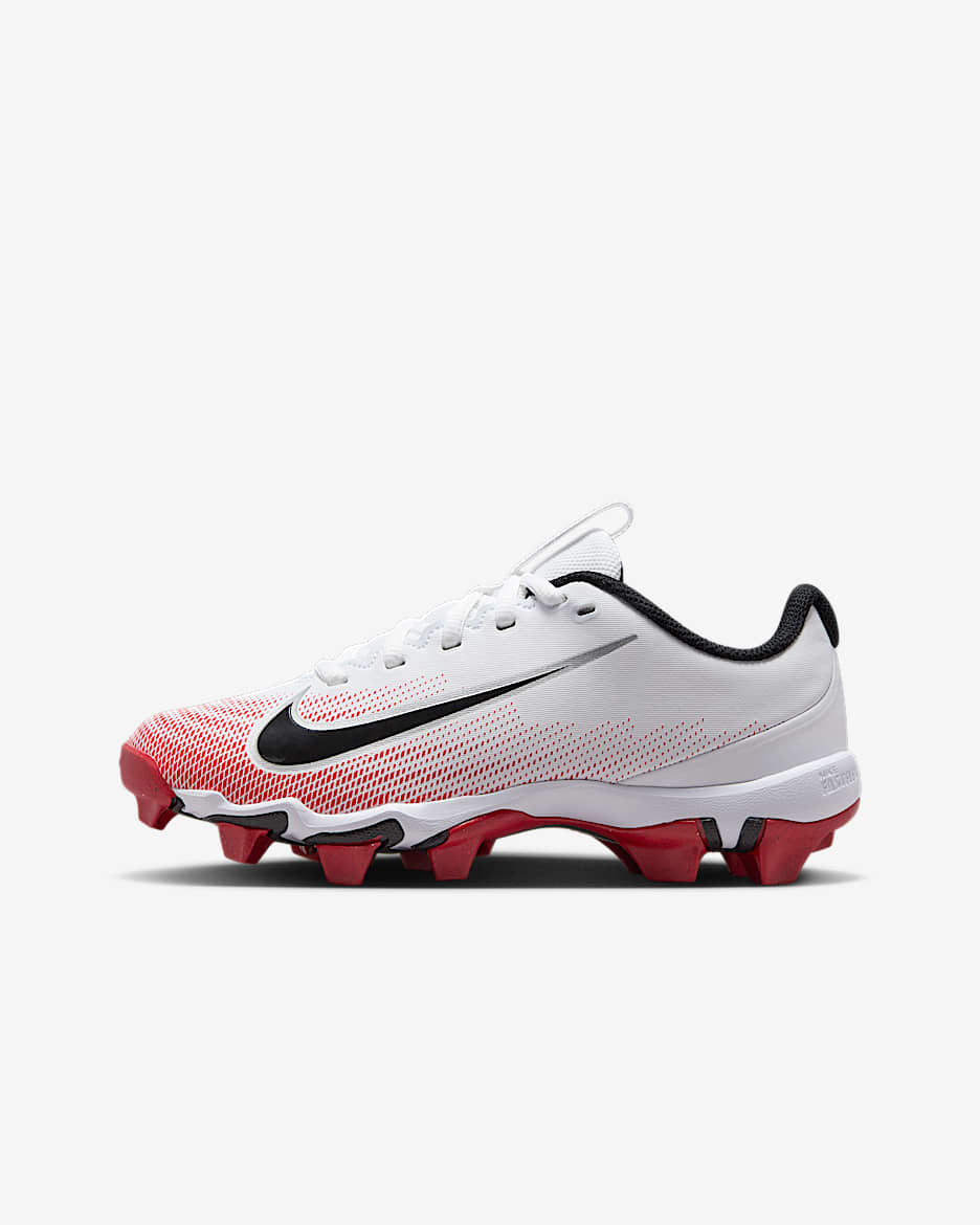 Tacos de fútbol para niños grandes Nike Vapor Shark 3 - Blanco/Rojo universitario/Negro