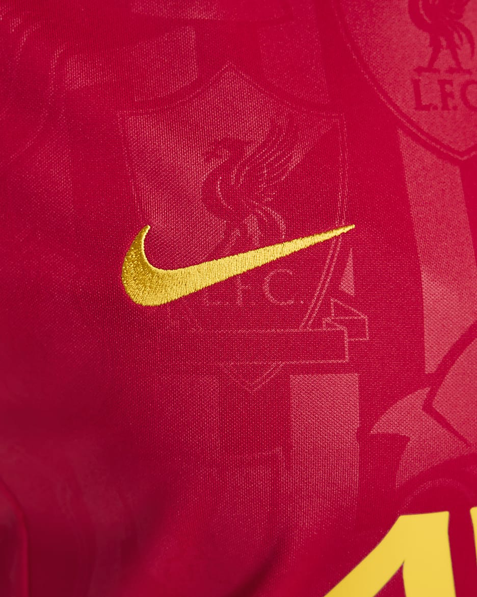 Liverpool FC Academy Pro Nike Dri-FIT kortermet fotballtrøye for oppvarming til dame - Gym Red/Chrome Yellow/Chrome Yellow