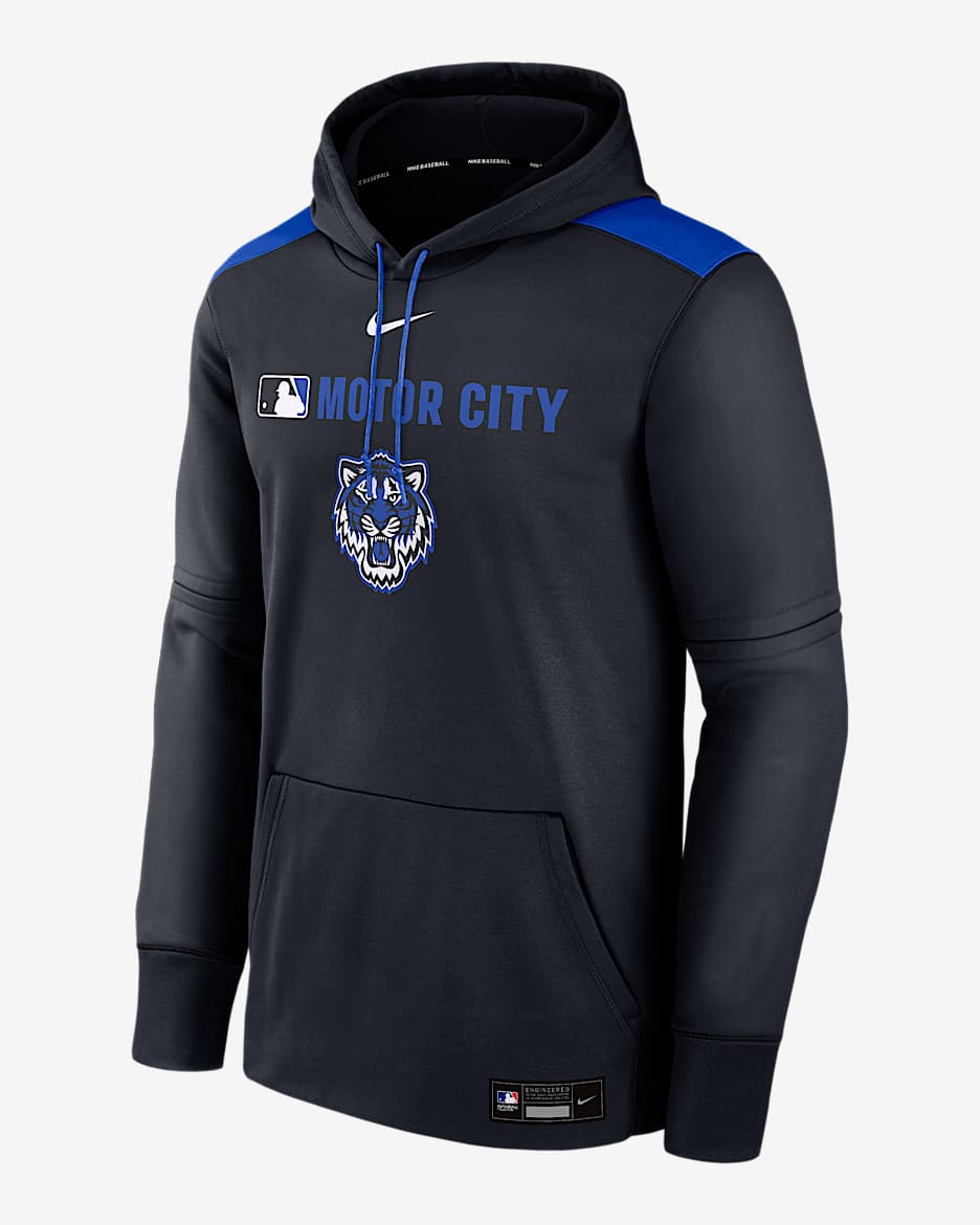 Sudadera con gorro sin cierre Nike Therma de la MLB para hombre Detroit Tigers Authentic Collection City Connect - Azul marino