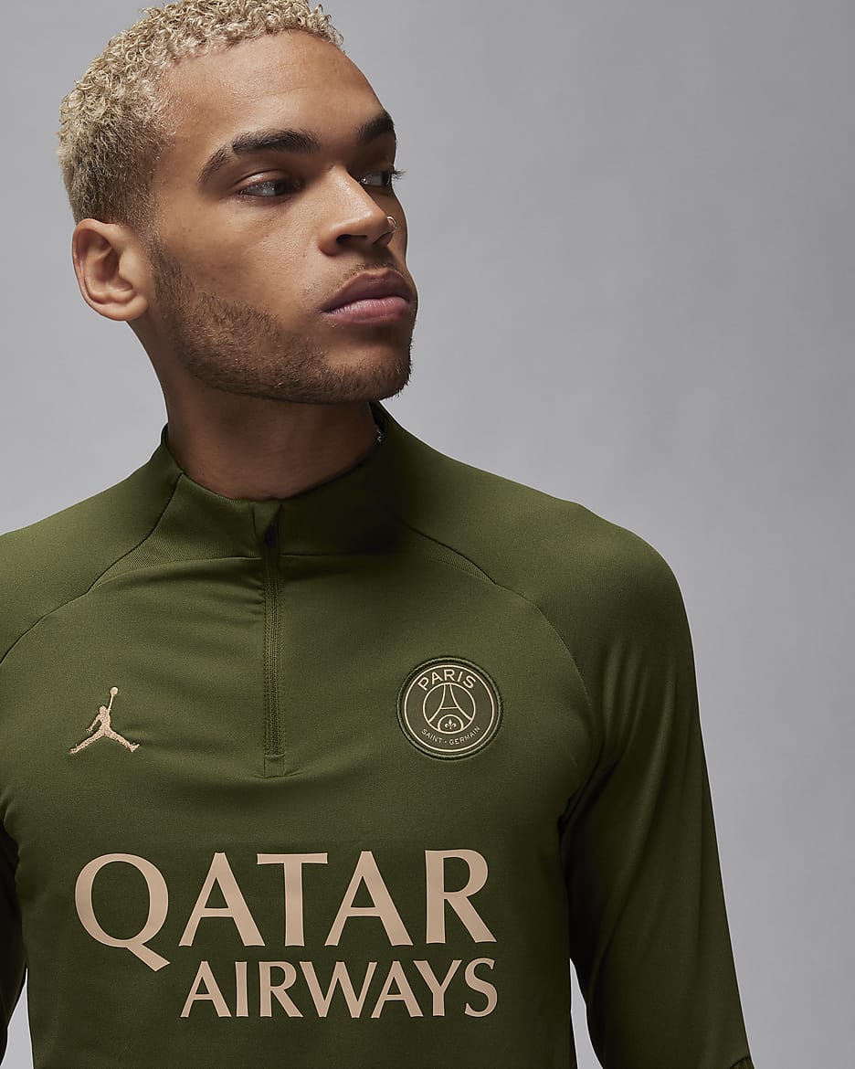 Paris Saint-Germain Strike Fourth Men's Jordan Dri-FIT Football Drill Top - Rough Green/Rough Green/Dark Obsidian/Hemp