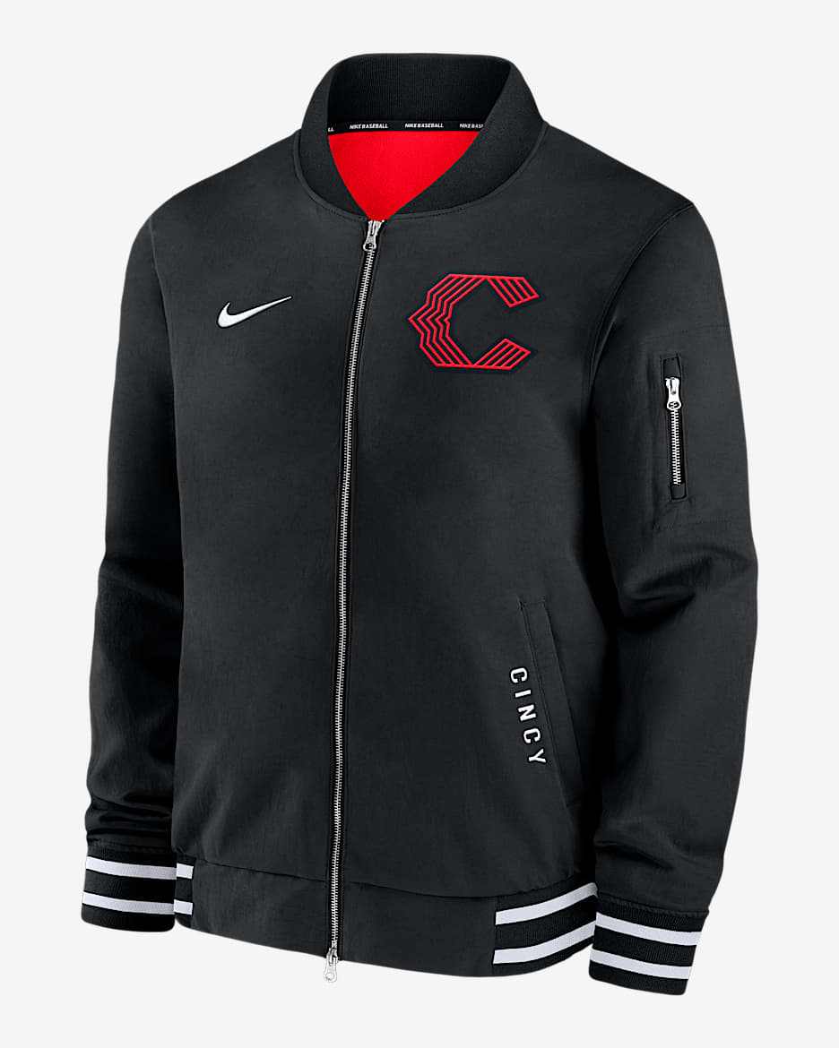 Cincinnati Reds Authentic Collection City Connect Men's Nike MLB Full-Zip Bomber Jacket - Black