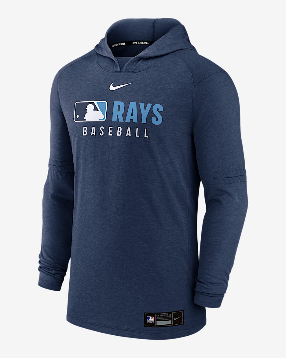Sudadera con gorro sin cierre Nike Dri-FIT de la MLB para hombre Tampa Bay Rays Authentic Collection - Azul marino jaspeado
